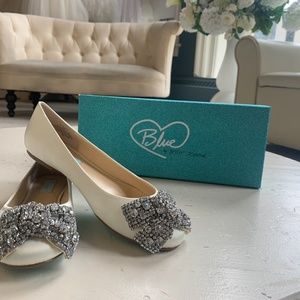 Ever: Satin Ivory Sparkel Bow Bridal Flats